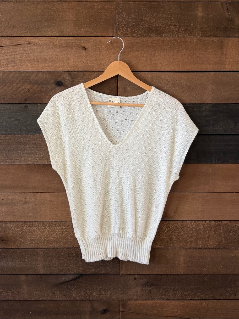 Vintage Barry & Me Ivory Pointelle Knit Sweater Top Cottagecore Minimalist